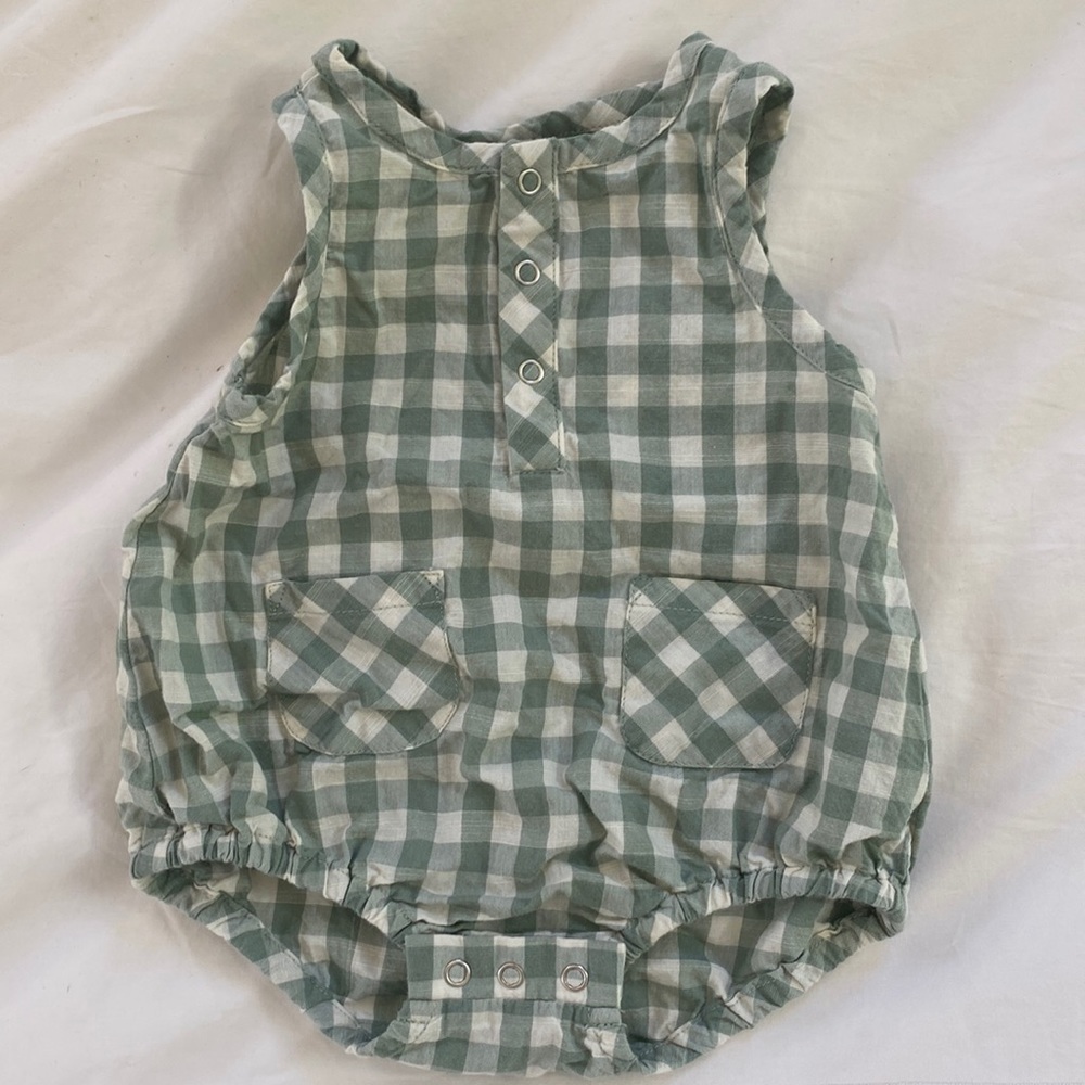 Pehr Checkmate romper in green (0-3 m)